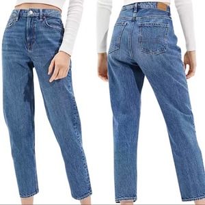 American Eagle Straight Leg High Waist Mom Jean Medium Wash Cotton Denim Size 18